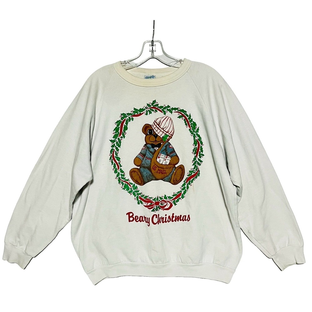 Vintage Alore White Sweatshirt XL Beary Christmas Made In USA US mail -
